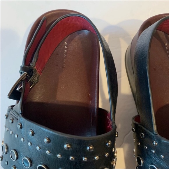 Zara Black Faux Leather Metal Embellished Chunky Platform  Lug Sandals - Picture 7 of 12
